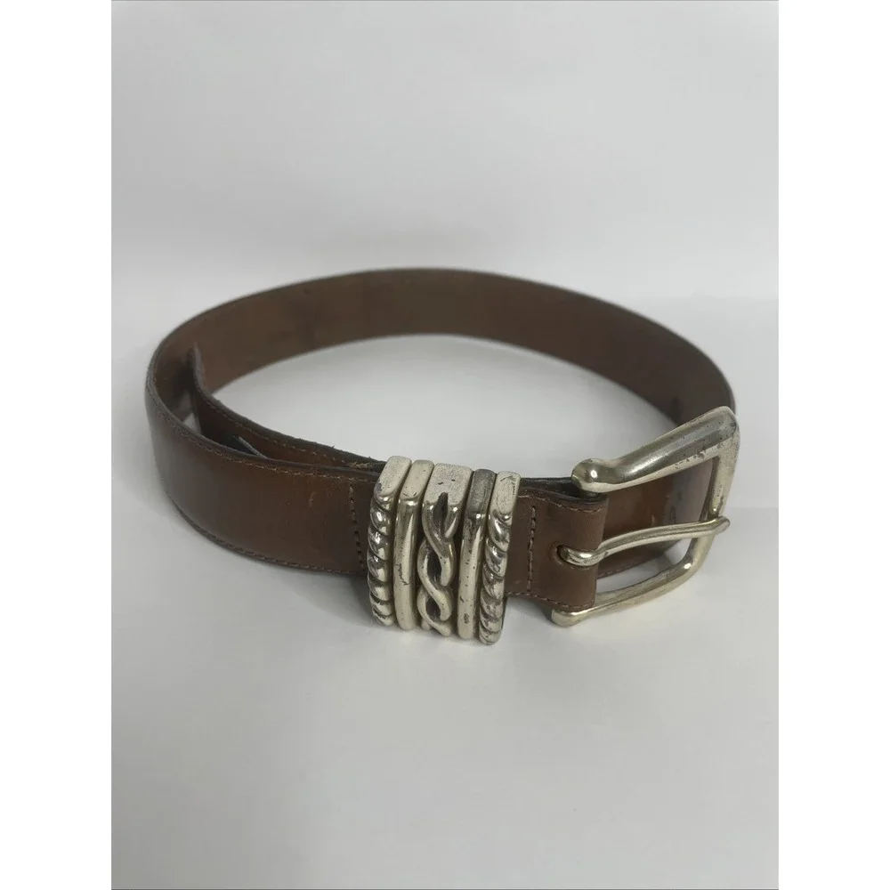 Brighton Womens Brown Leather Belt Sz S 30-32 Silver Cowgirl‎ Western Decorative